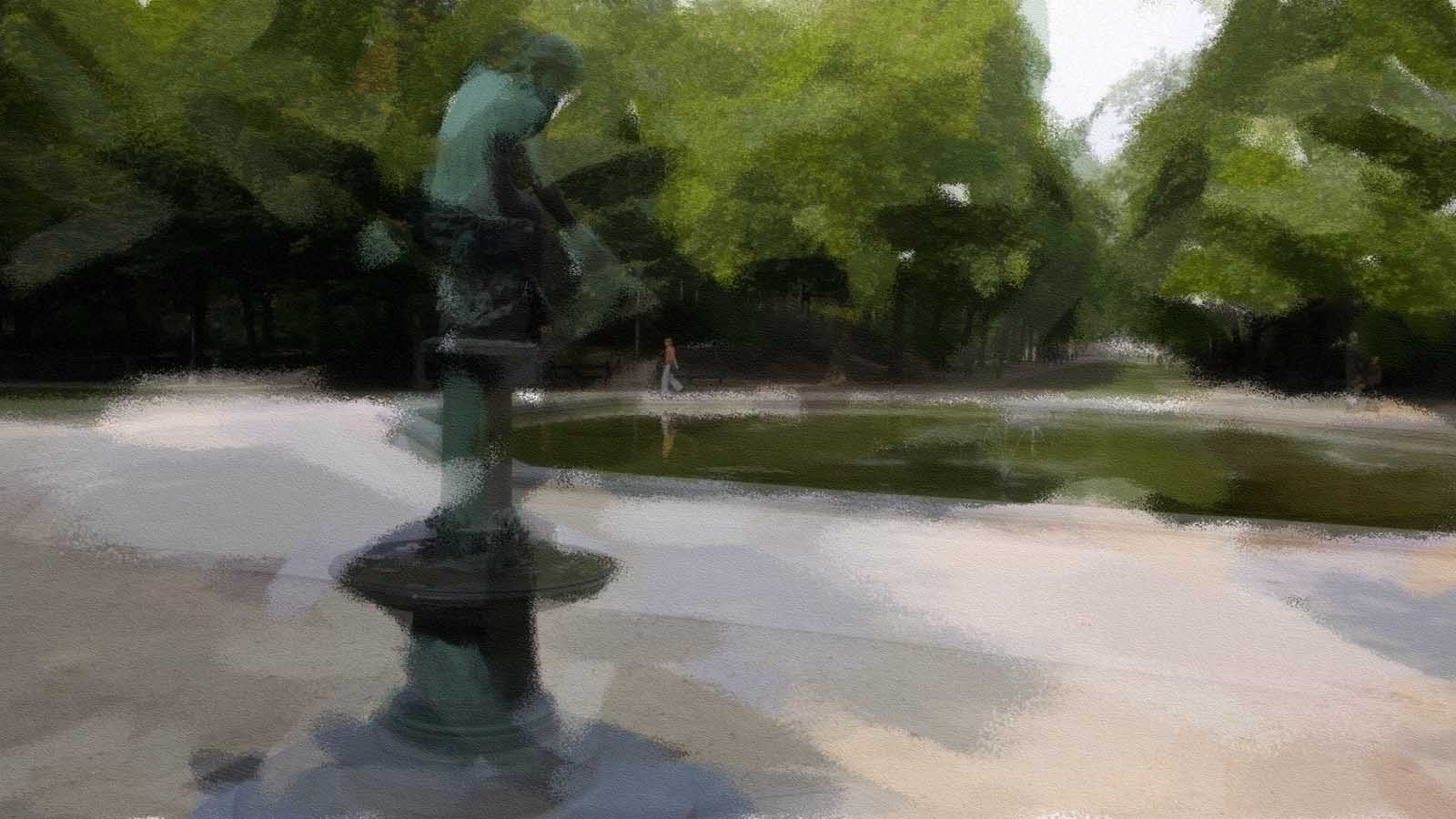 Parc royal de Bruxelles, statue et bassin